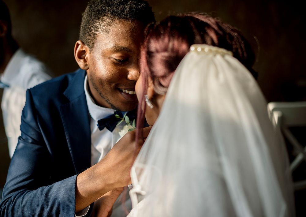 Newlywed African Descent Bride Groom Wedding Reception
