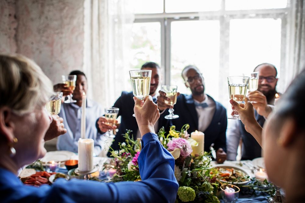 Group of Diverse People Clinking Wine Glasses Together