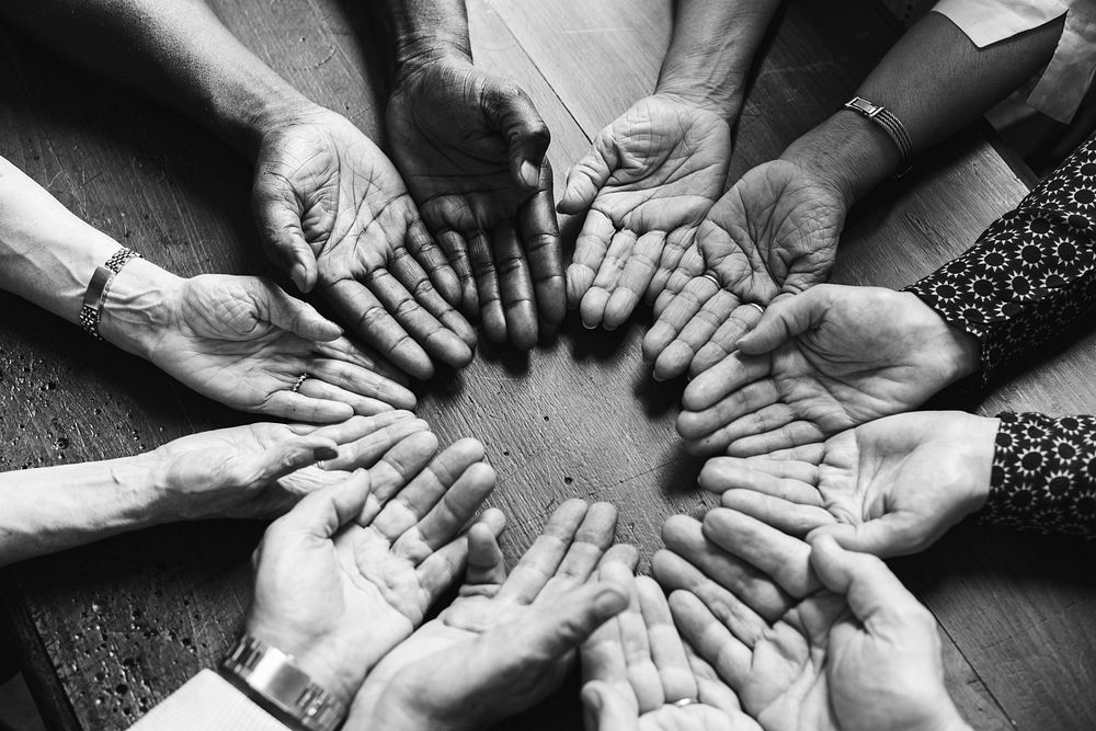 Ariel view of a diverse group of hands 