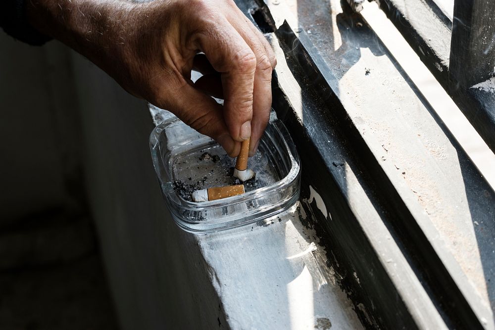 Closeup of cigarette ashtray 