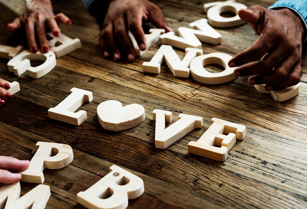 A wooden alphabet love word on the table