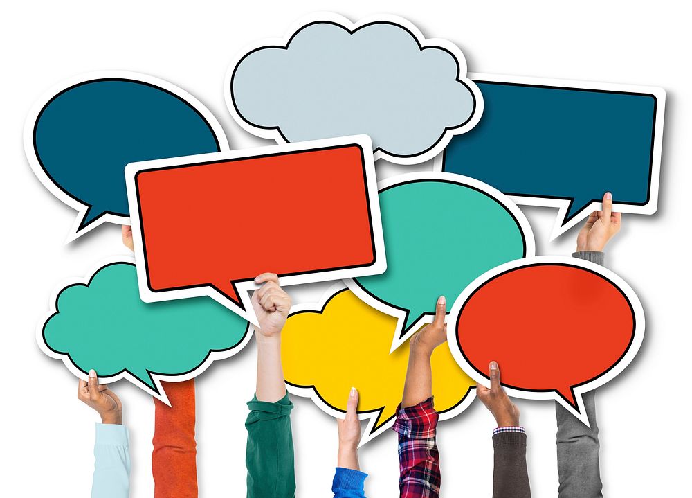 Group of Diverse People Holding Colorful Speech Bubbles