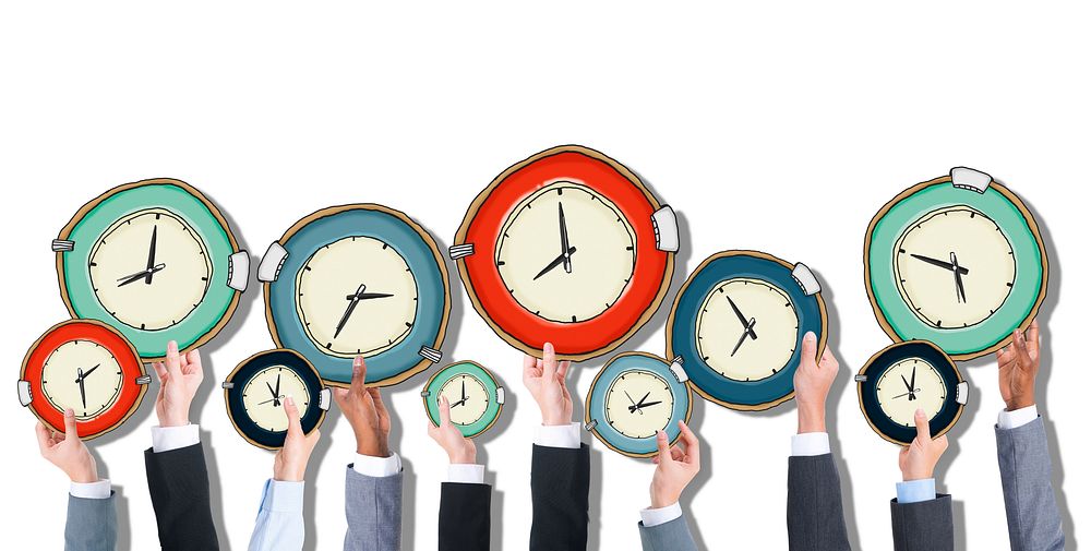 Group of Business People's Hands Holding Clocks
