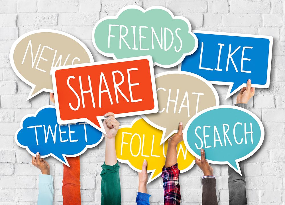 Diverse Hands Holding Speech Bubbles Social Media Concept