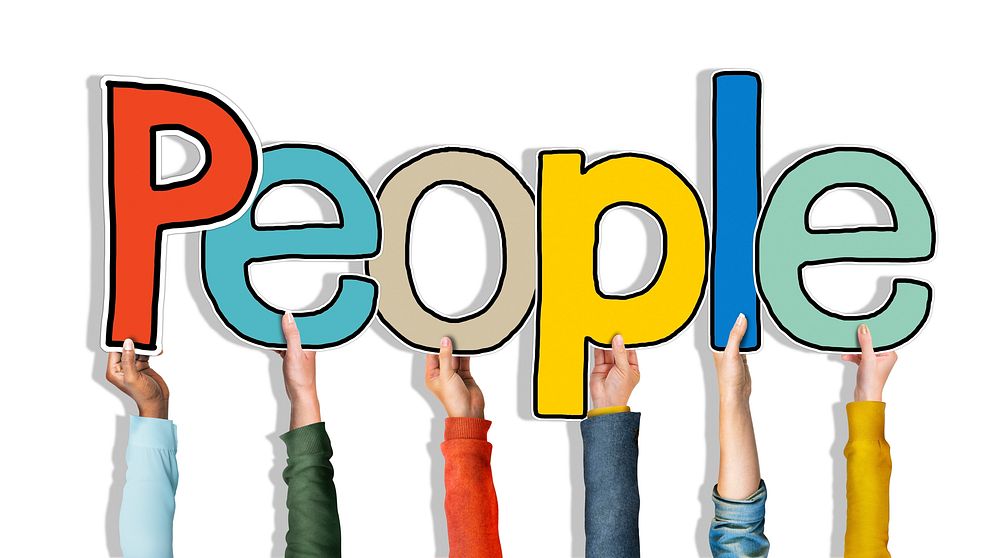Multiethnic Group of Hands Holding Word People