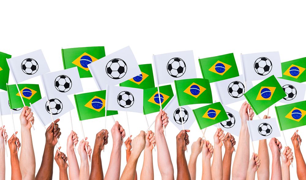 Arms Raised Holding Worldcup Brazil Concept Flags
