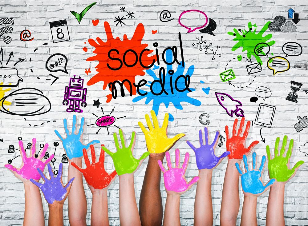 Social Media graphic with colorful hands.