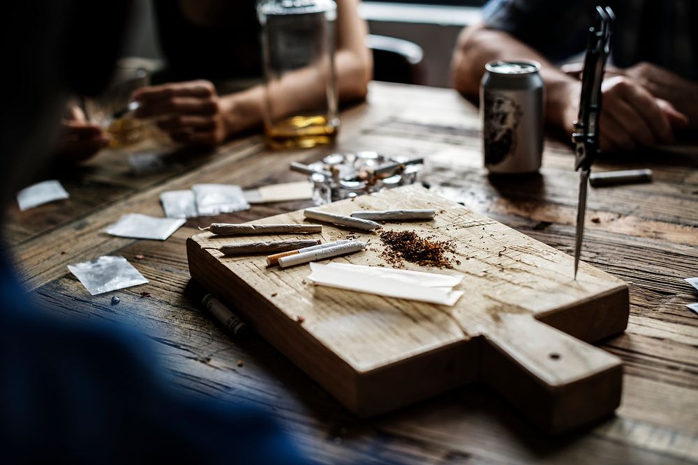 Drug and other illegal paraphernalia on the table