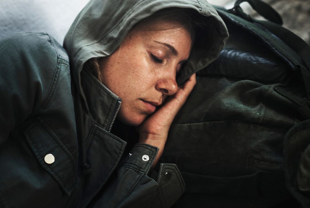 Homeless woman sleeping