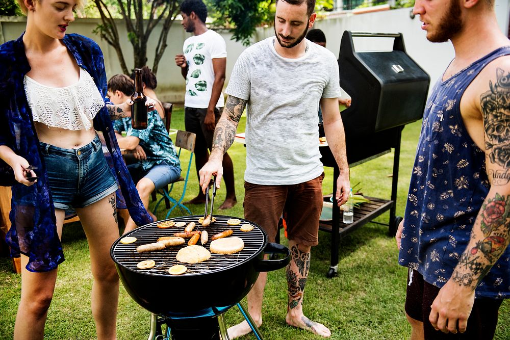 Steak barbecues cooking grilling on charcoals