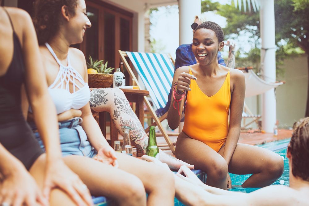 Group of diverse friends enjoying summer time together