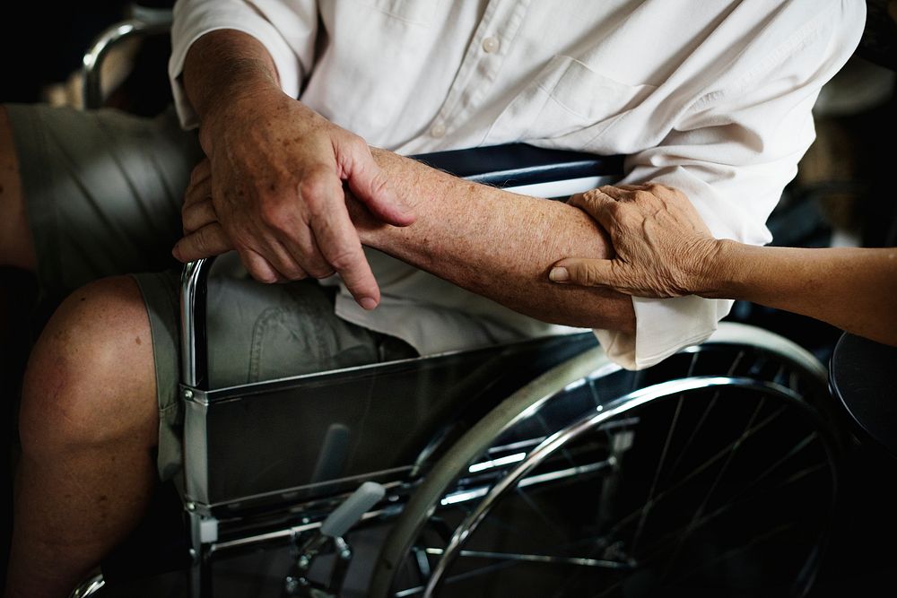 Disabled elderly on wheelchair