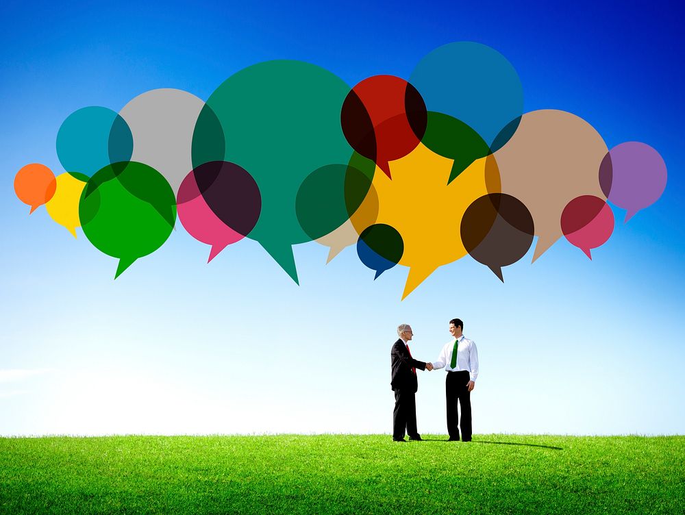 Business People Message Handshake Talking Communication Concept