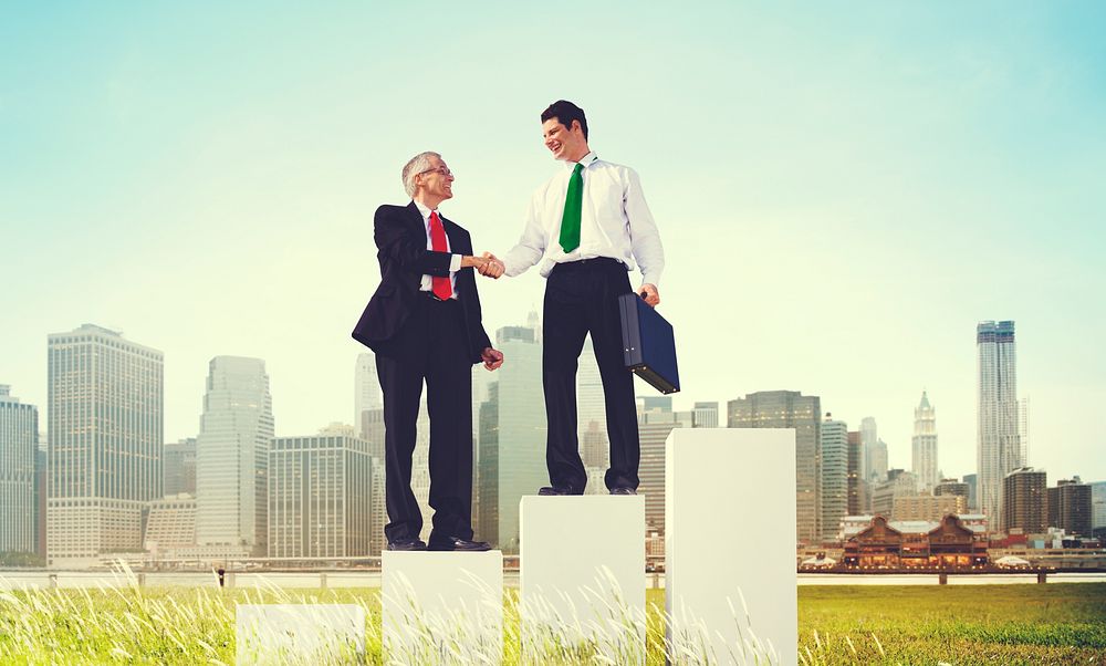Two Business Men Shaking Hands Growth Outdoors Concept