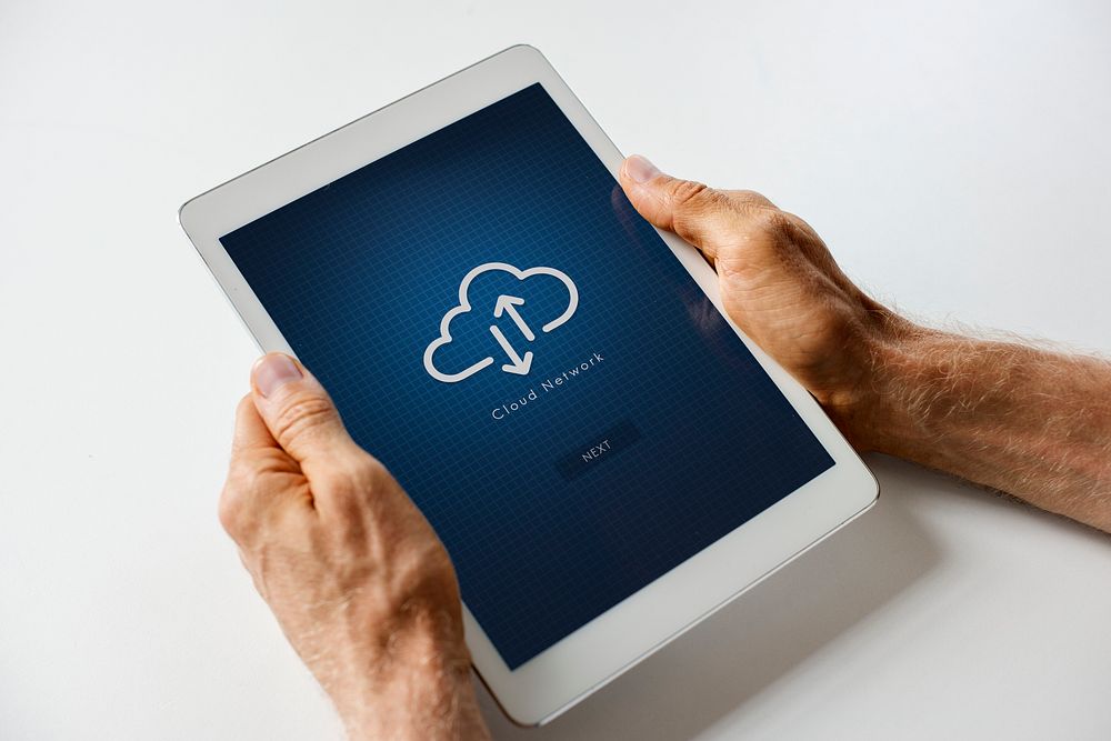 Cloud network technology on a tablet screen