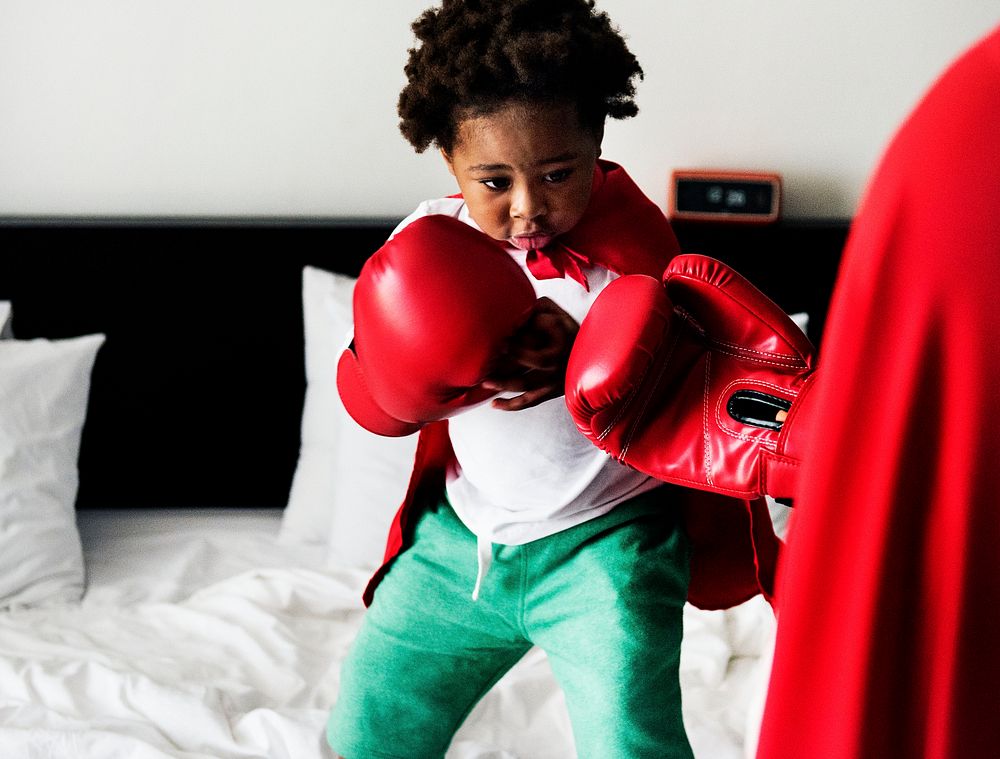 Black kid boxing