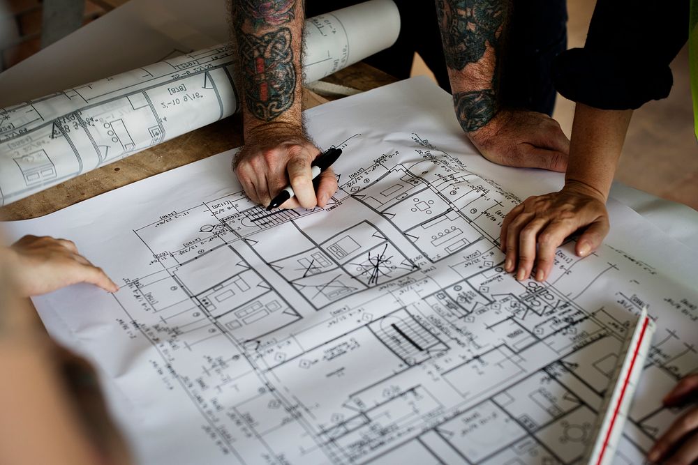 Architect working on a blueprint for a new project