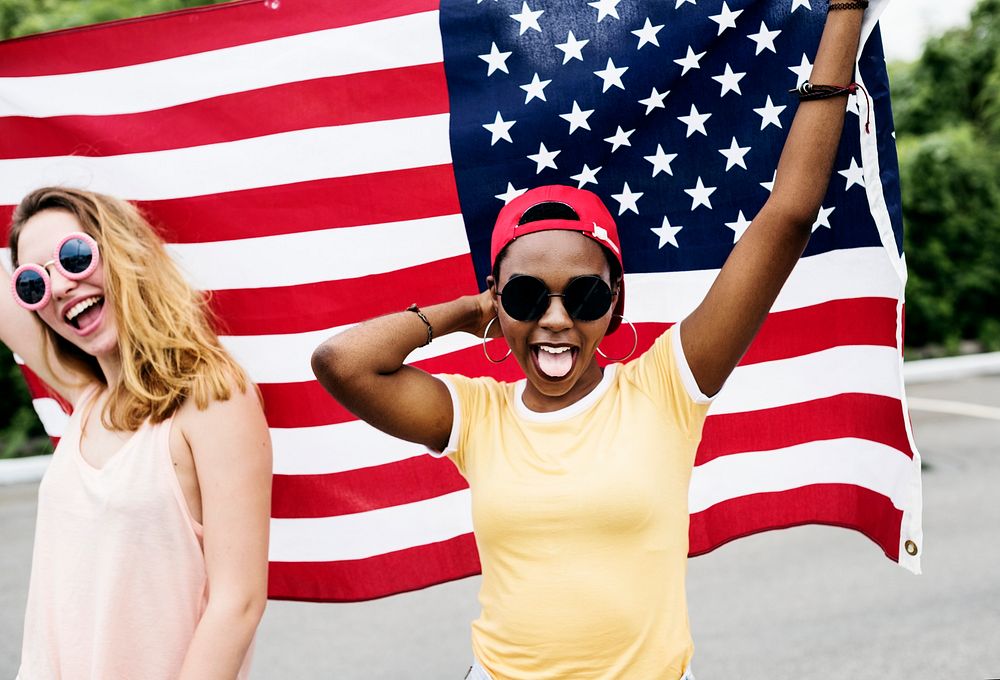 Young women with American flag