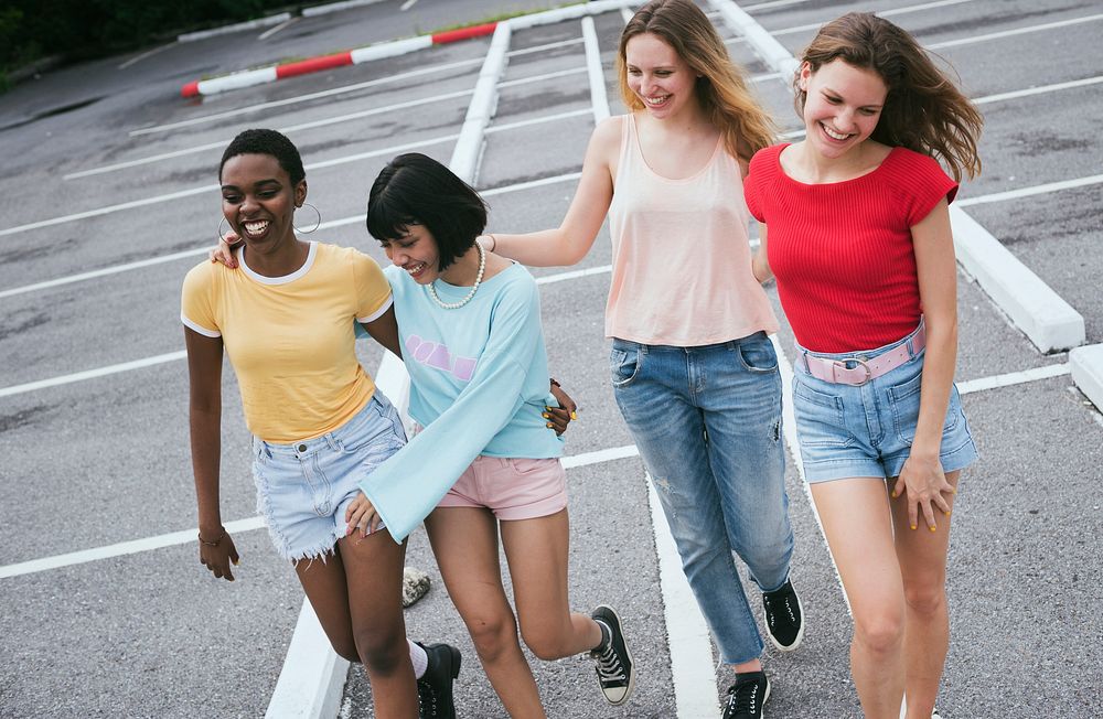Group of diverse women walking together
