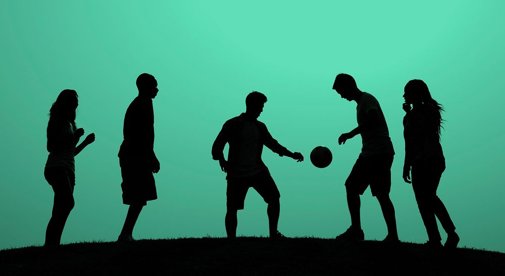Sunset Soccer Playing Togetherness Happiness Concept
