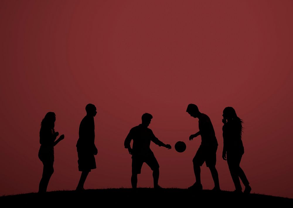 Sunset Soccer Playing Togetherness Happiness Concept