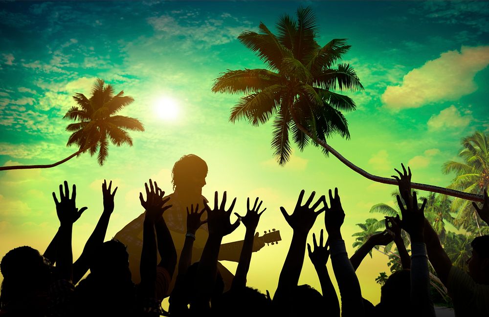 Silhouette of a crowd at an outdoor festival