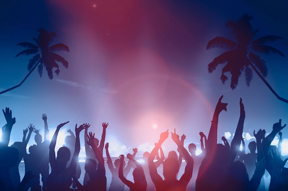 Silhouettes of People Dancing Beach Party Concept