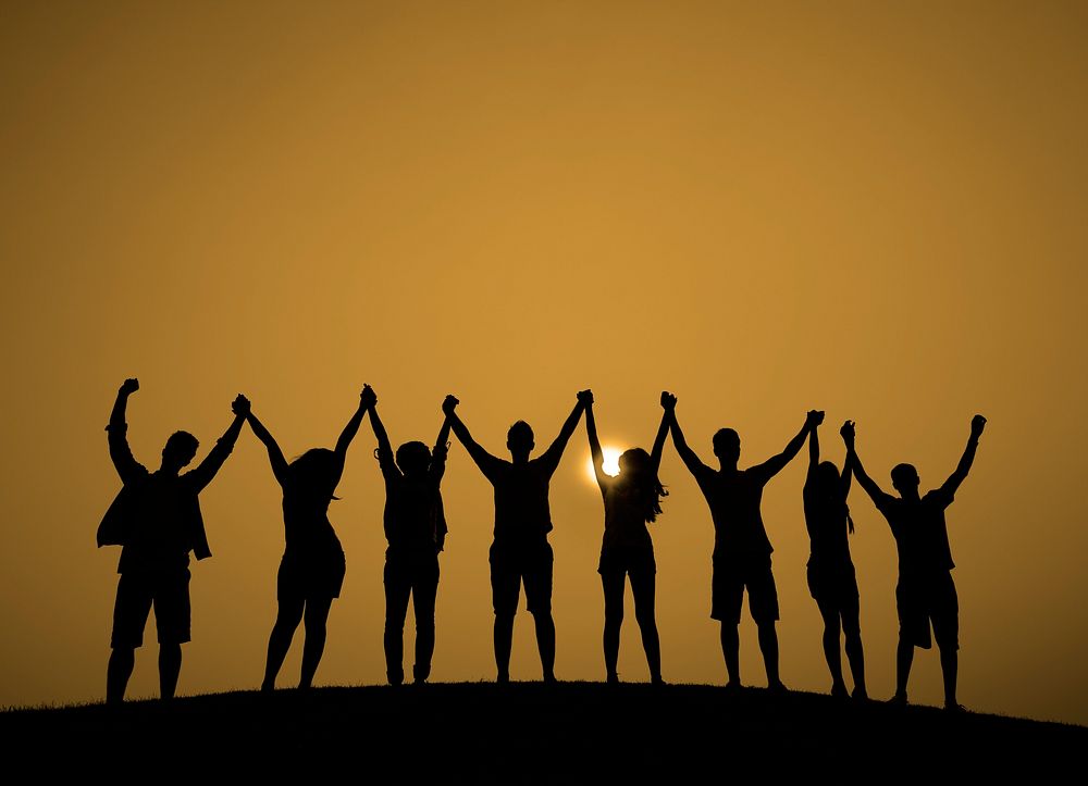 Group Of People Celebration Cheerful Sunset Concept