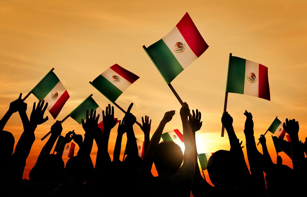 Silhouettes of People Holding Flag of Mexico