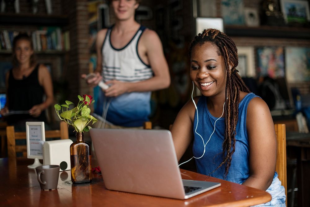 Black woman using computer laptop