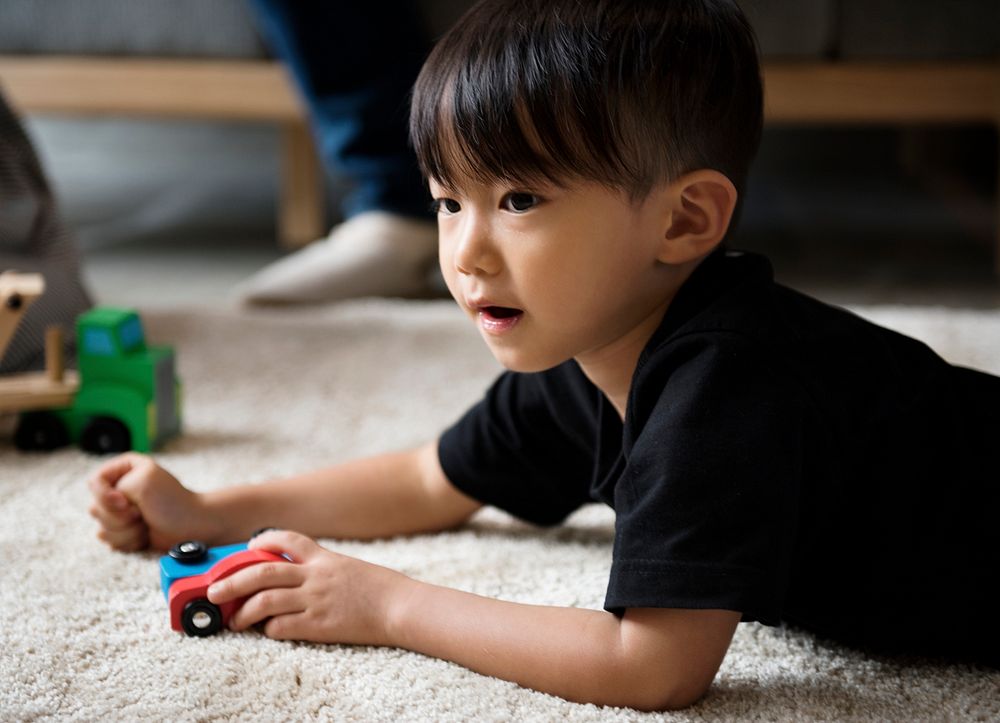 Young asian boy innocence adorable playing toy