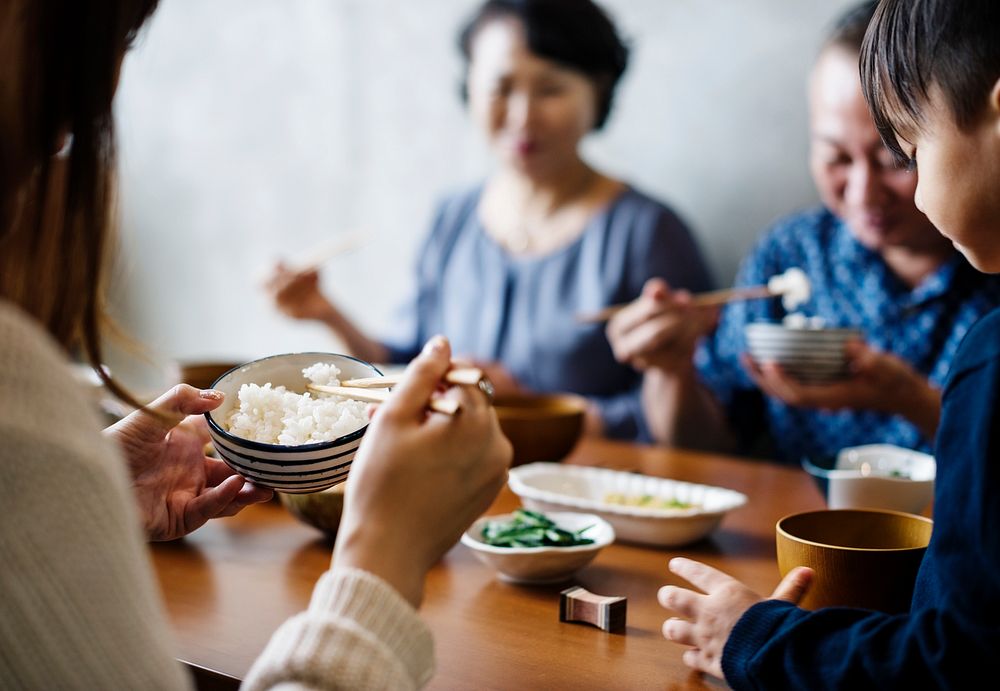 Japanese family eating