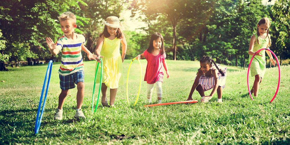 Hula Hoop Friends Girls Playful Nature Offspring Concept