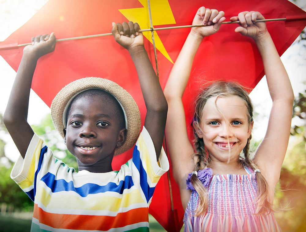 Children Play Kite Lifestyle Activity Concept