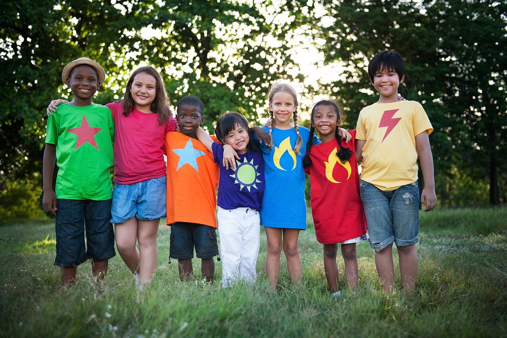 Cute diverse kids playing in the park