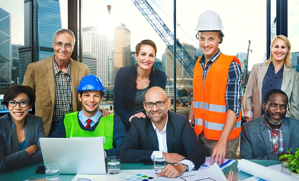 Group of site construction engineers