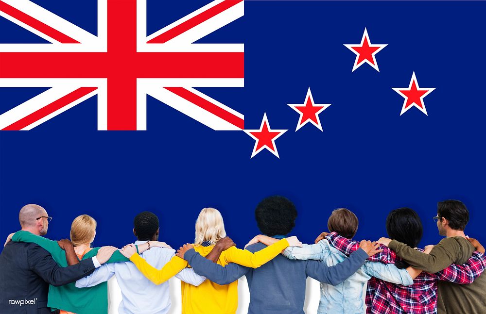 New Zealand National Flag Teamwork Diversity Concept