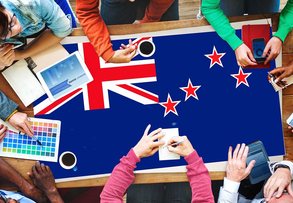 New Zealand National Flag Business Team Meeting Concept