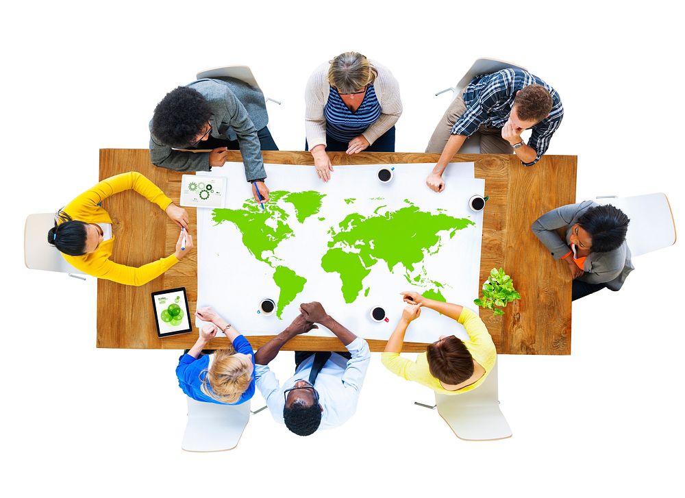 Group of Business People Meeting with World Map
