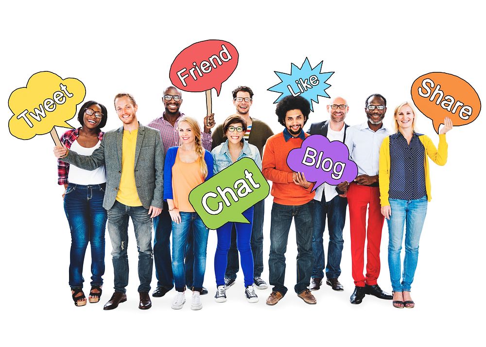 Social Networking People Holding Speech Bubbles Concept
