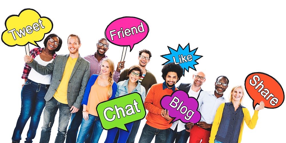 Social Media Network People Holding Speech Bubbles Concept