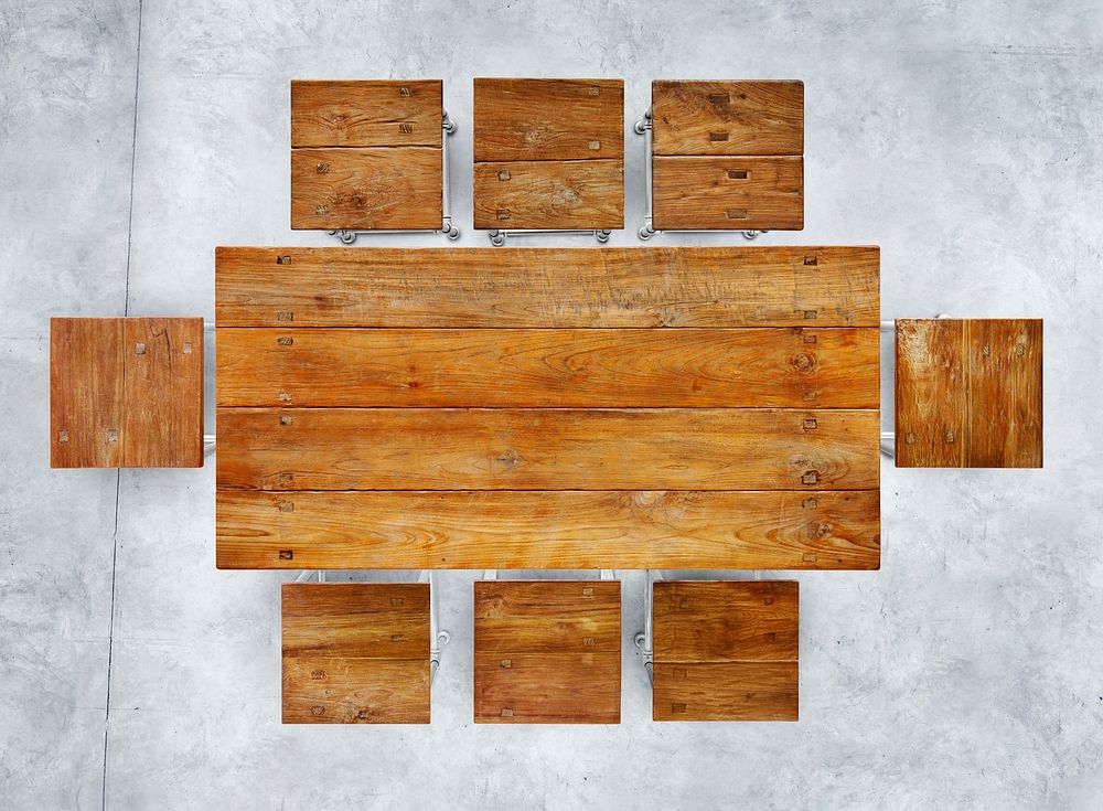 Wooden Conference Table and Chairs in Industrial Building