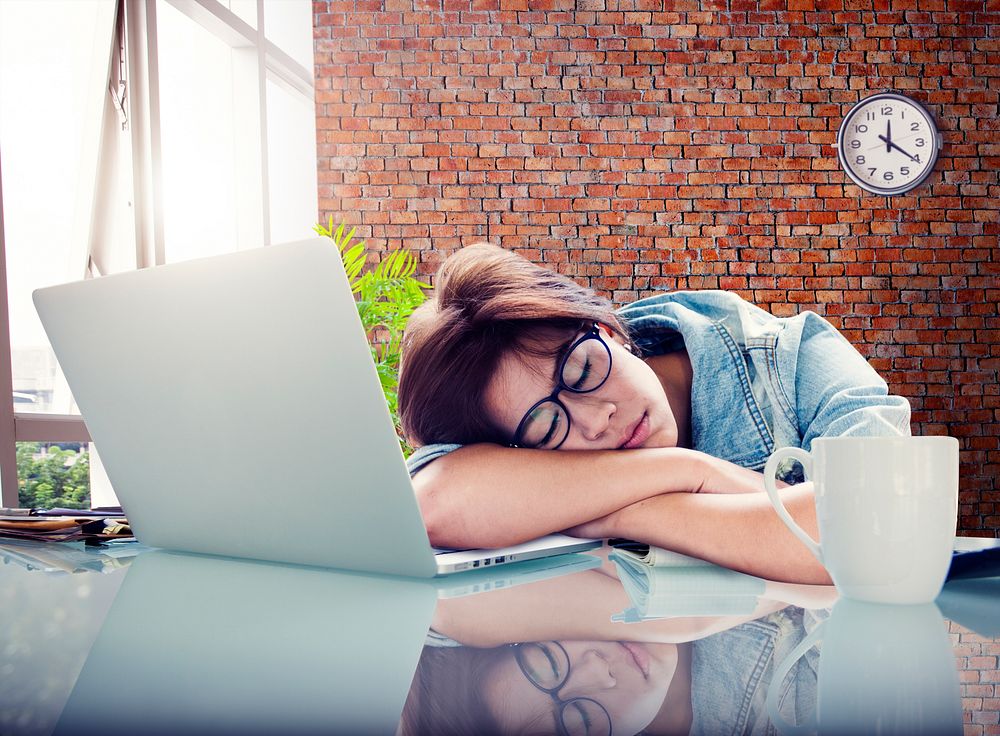 Businesswoman Sleeping Office Worker Break Digital Device Concept