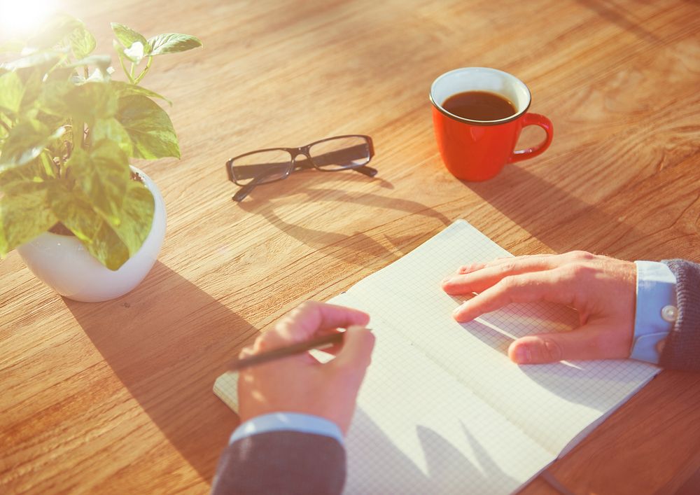 Man and Notebook with Copy Space