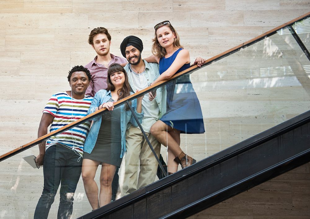 Stairs Students Diverse Friendship Young Concept