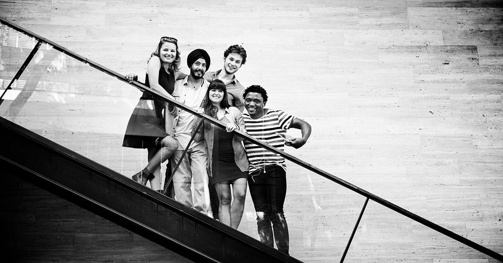 Stairs Teenager Friendship Community Collage Concept