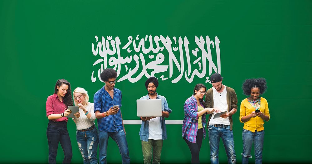 Saudi Arabia National Flag Studying Diversity Students Concept