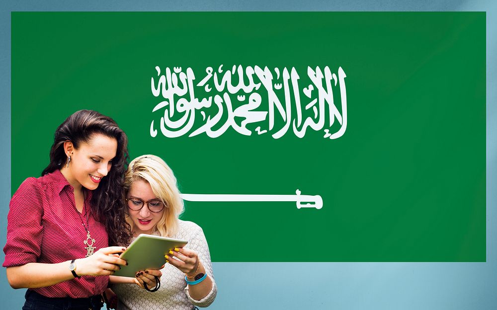 Saudi Arabia National Flag Studying Women Students Concept