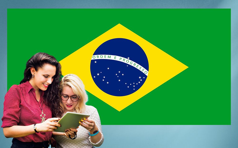 Brazil National Flag Studying Women Students Concept