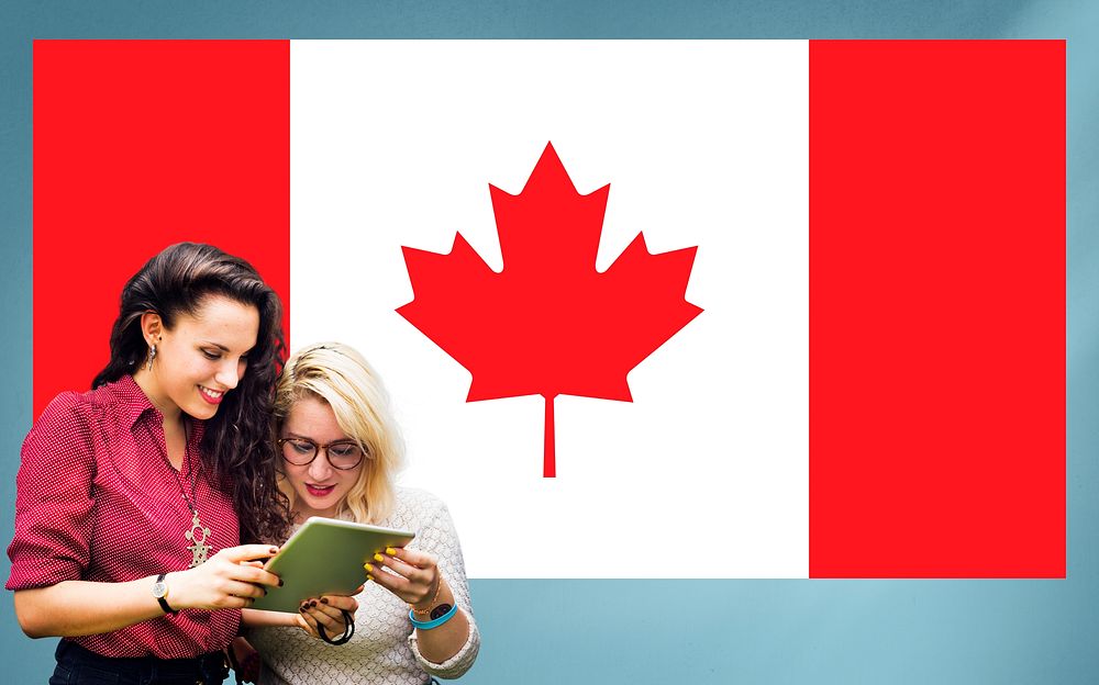 Canada National Flag Studying Women Students Concept